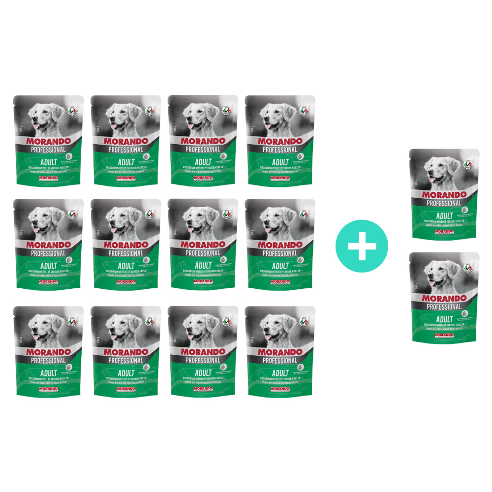 Pakiet Morando Pro Mokra Karma Dla Psa Kawałki w Sosie Z Cielęciną i Warzywami 12 x 300 g + 2 Saszetki GRATIS!