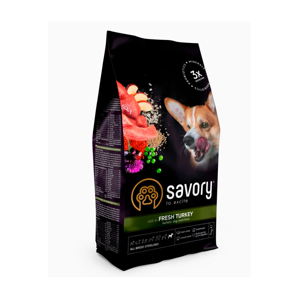 Savory Dog Adult All Breeds Sterilised Turkey Karma Sucha Dla Dorosłych Psów Wszystkich Ras z Indykiem 1 kg