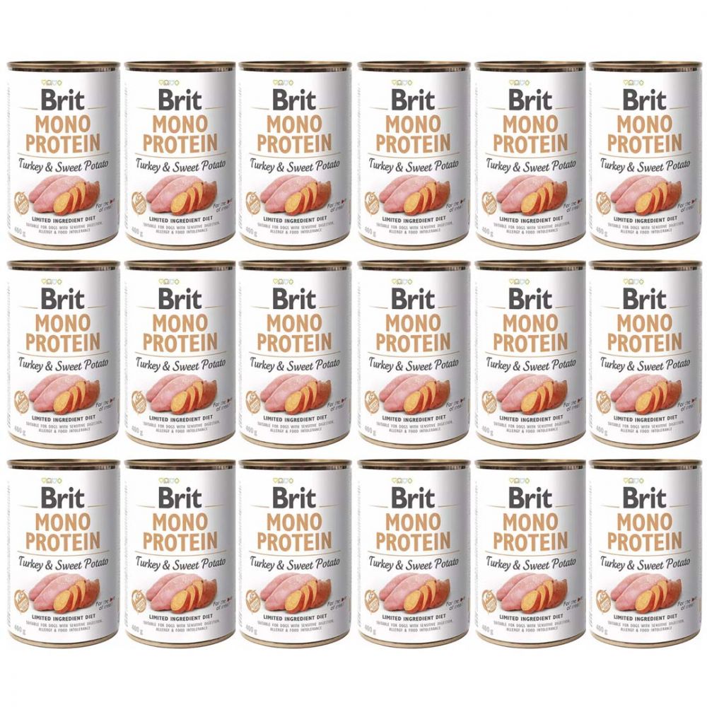 PAKIET FBA Brit Mono Protein Turkey & Sweet Potato Indyk Batat Mokra Karma Dla Psa 400 g X 18