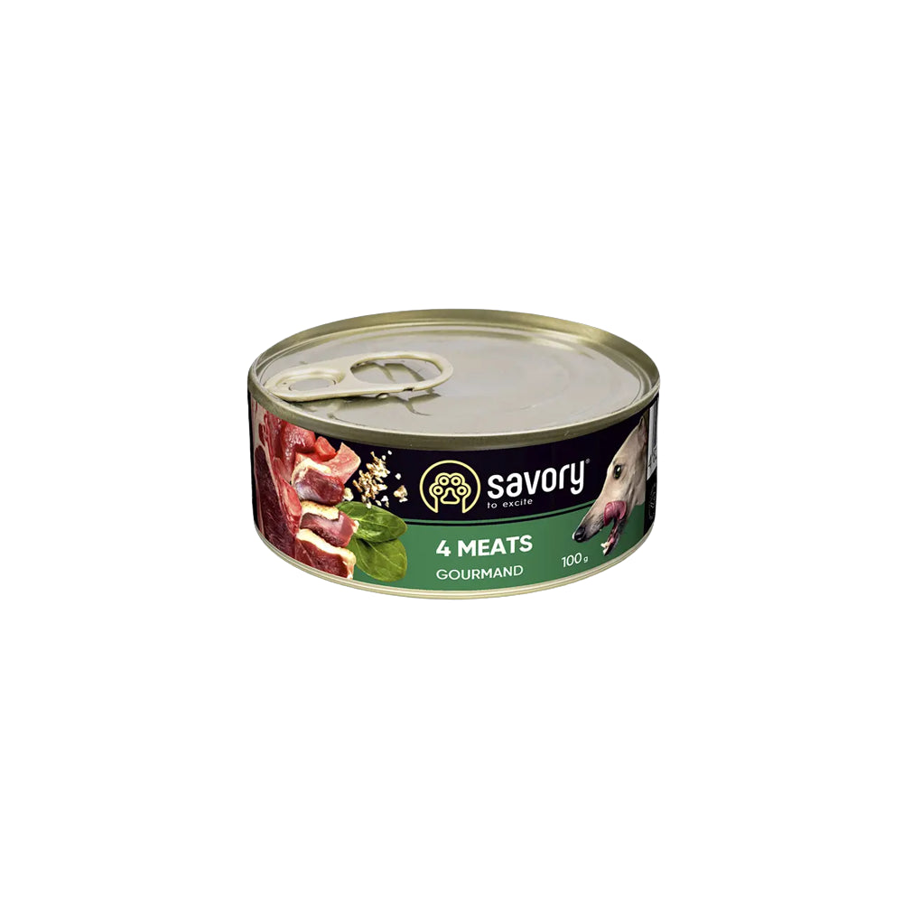 Savory Dog Adult 4 Meats Karma Mokra Dla Dorosłych Psów Wszystkich Ras 4 Mięsa 100 g
