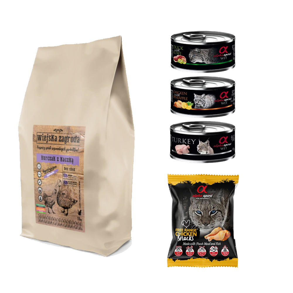 Pakiet Wiejska Zagroda Kurczak z Kaczką dla Kota 10 kg + 4 GRATISY!