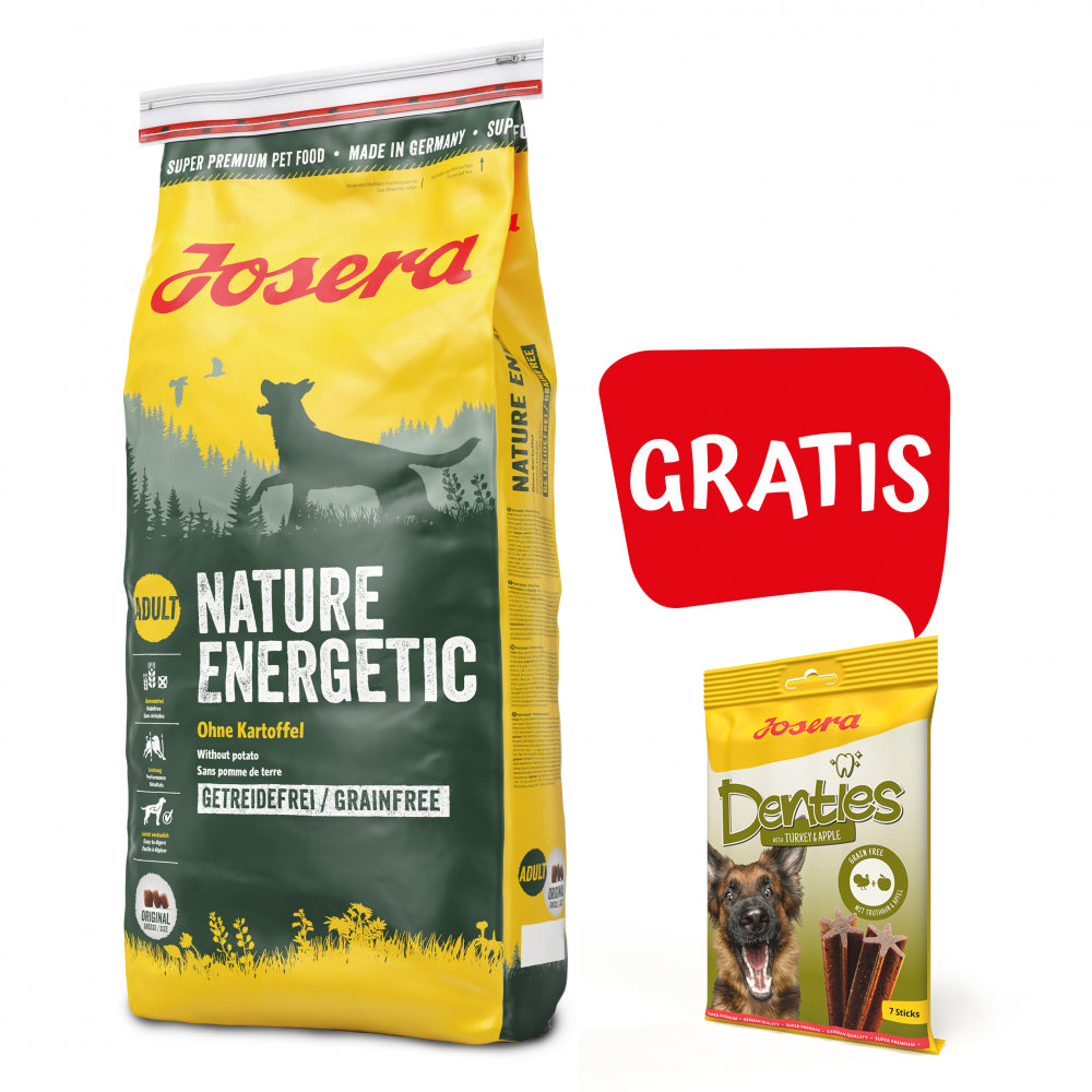 Pakiet Josera Nature Energetic Sucha Karma Dla Aktywnych Psów 15 kg + Josera Denties Przysmak z Indykiem 180 g GRATIS!