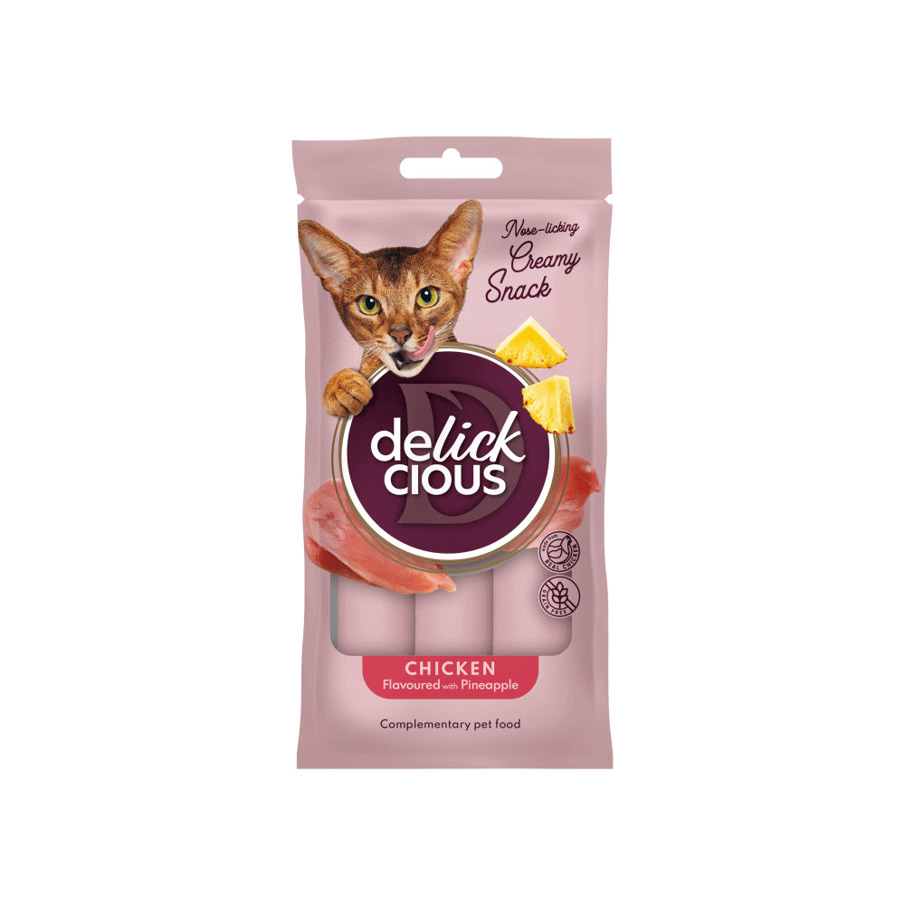Delickcious Kremowe przysmaki Kurczak z ananasem 4x15g dla kotów