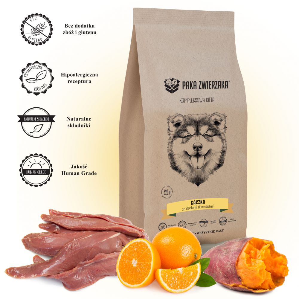 Paka Zwierzaka Bezzbożowa Karma Dla Psa Kaczka Słodkie Ziemniaki 2 kg