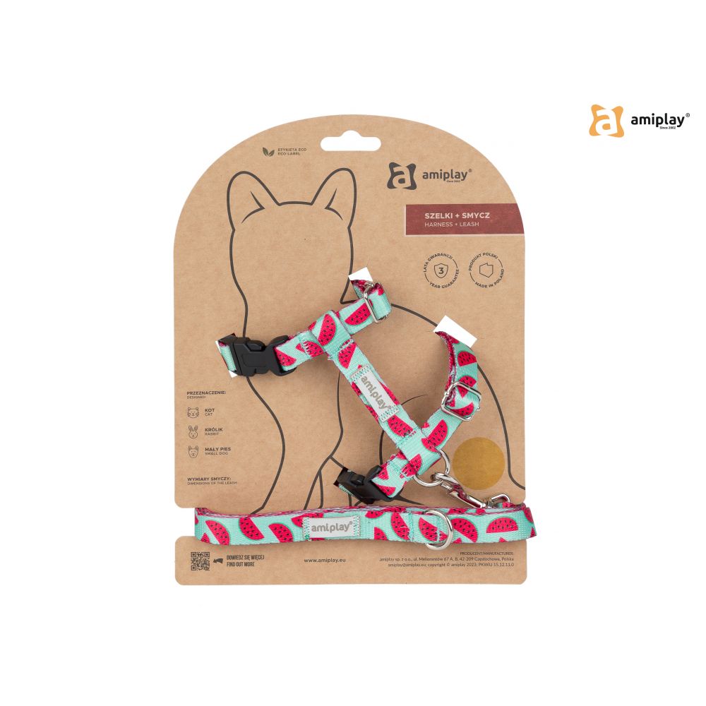 Amiplay Szelki+Smycz Dla Kota BeHappy Watermelon Rozmiar M
