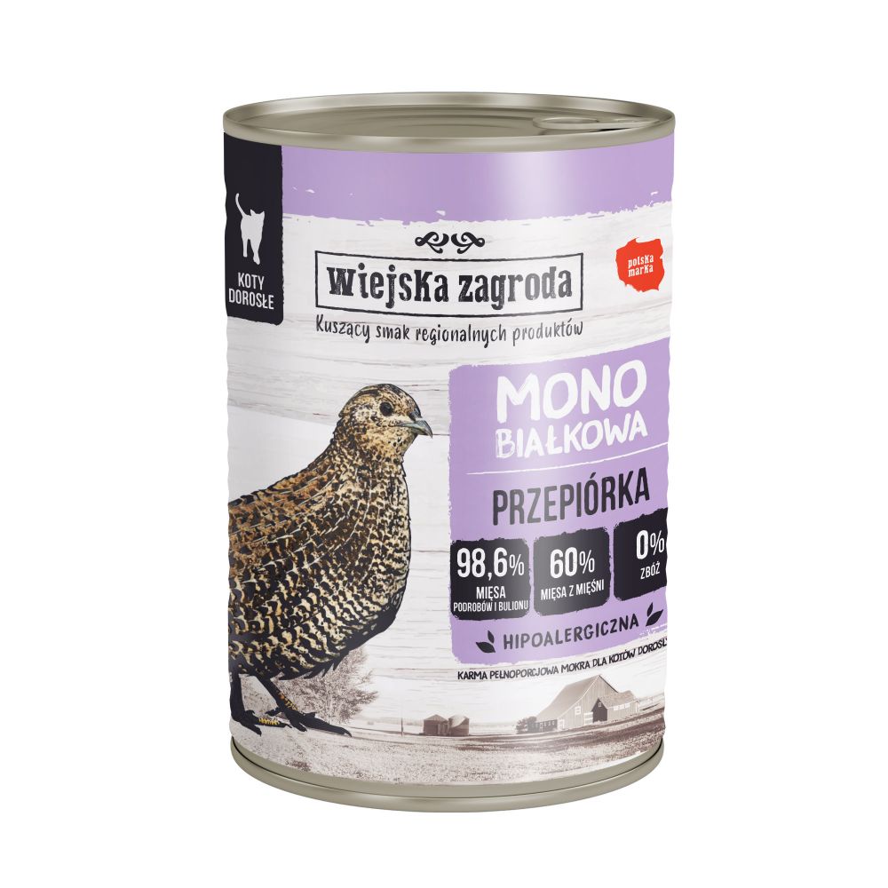 Wiejska Zagroda Monoproteinowa Mokra Karma Dla Dorosłych Kotów Przepiórka 400 g