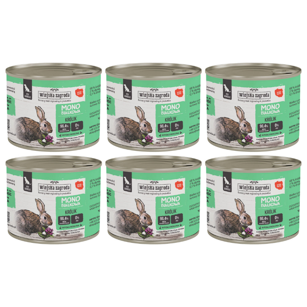 Pakiet Wiejska Zagroda Monoproteinowa Mokra Karma Dla Dorosłych Psów Królik 6 x 200 g