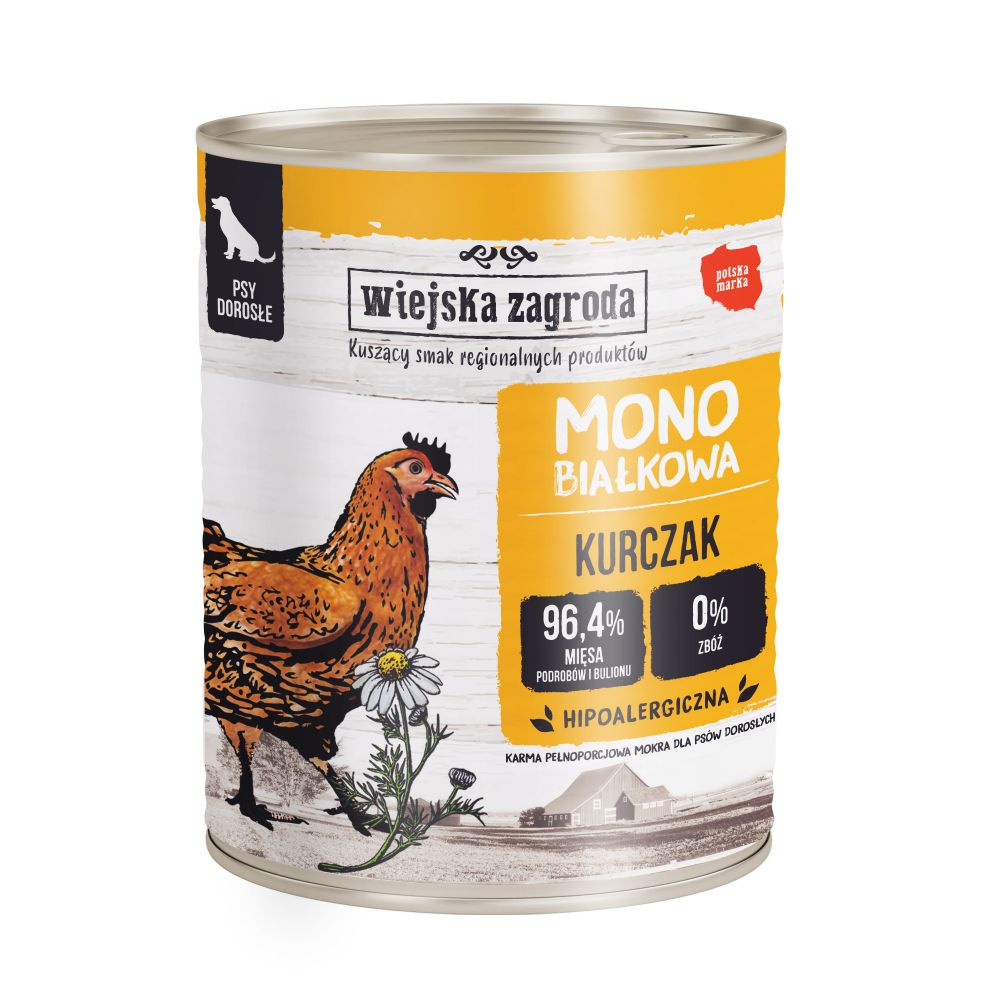 Wiejska Zagroda Monoproteinowa Mokra Karma Dla Dorosłych Psów Kurczak 800 g