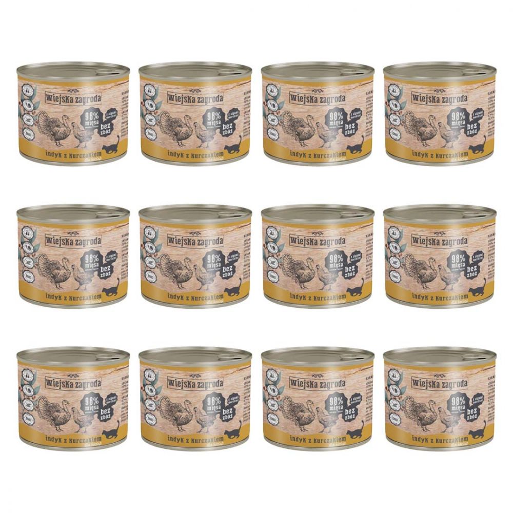 Pakiet Wiejska Zagroda Indyk z Kurczakiem Dla Kociąt 12 x 200 g