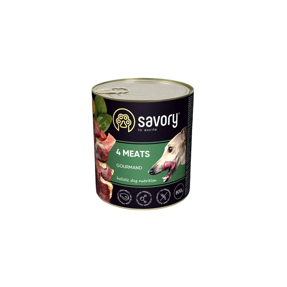 Savory Dog Adult 4 Meats Karma Mokra Dla Dorosłych Psów Wszystkich Ras 4 Mięsa 800 g