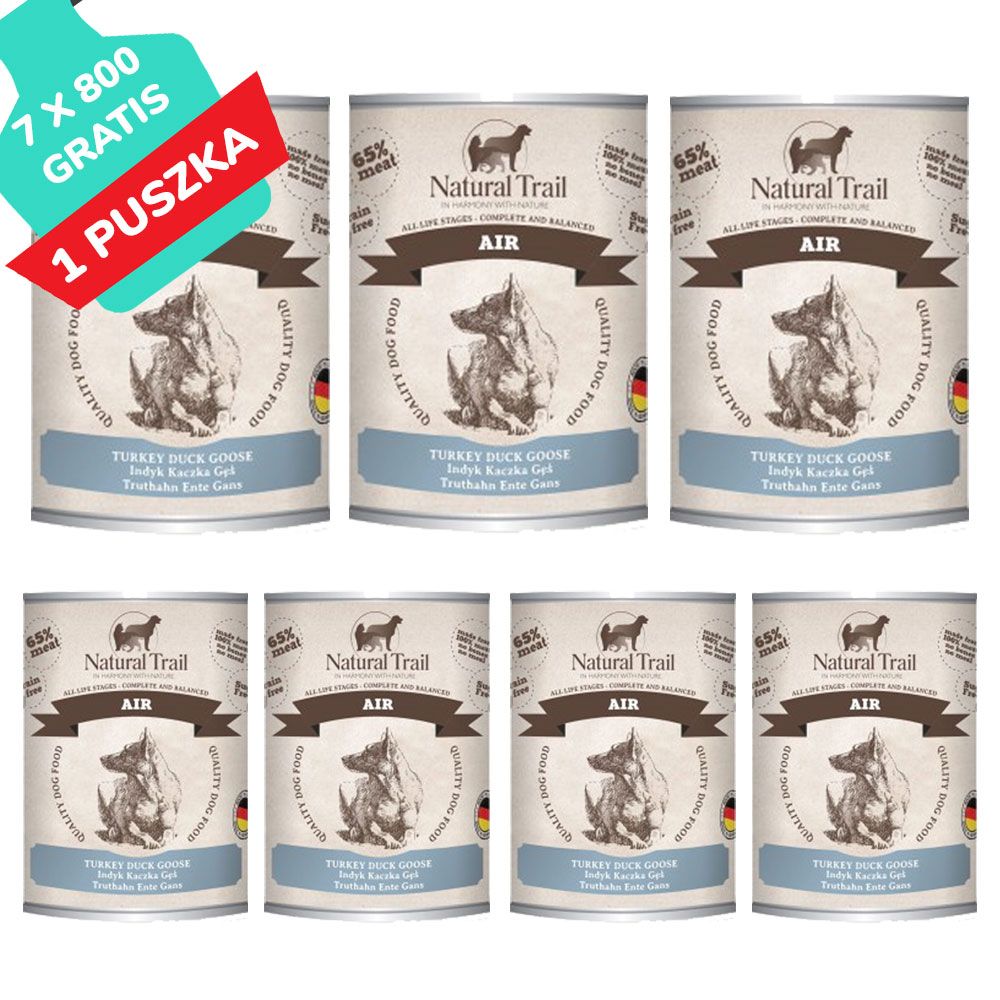 Natural Trail Air z Indykiem, Kaczką i Gęsią Bezzbożowa Karma Dla Psa 6 x 800 g + 1 gratis