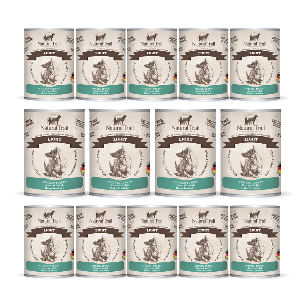 Natural Trail Light z Kurczakiem i Indykiem Bezzbożowa Karam Dla Psa 12 x 800 g + 2 gratis