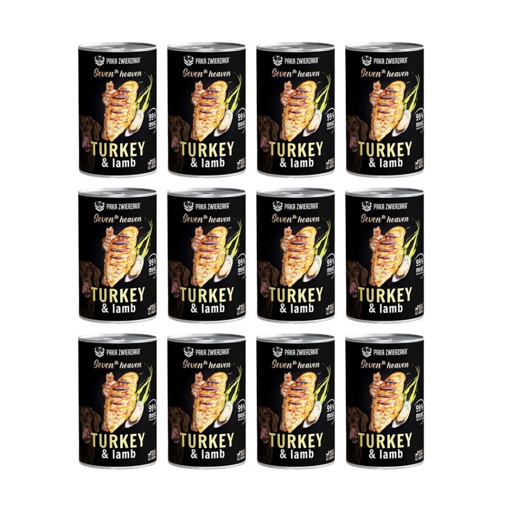Pakiet Paka Zwierzaka Seventh Heaven Indyk z Jagnięciną Mokra Karma Dla Psa 12 x 400 g