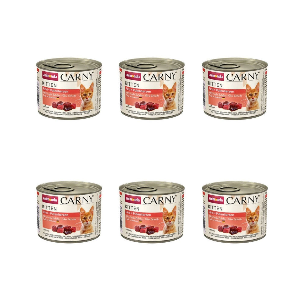 Pakiet Animonda Carny Wołowina z Sercami Indyczymi Kitten 6 x 200 g