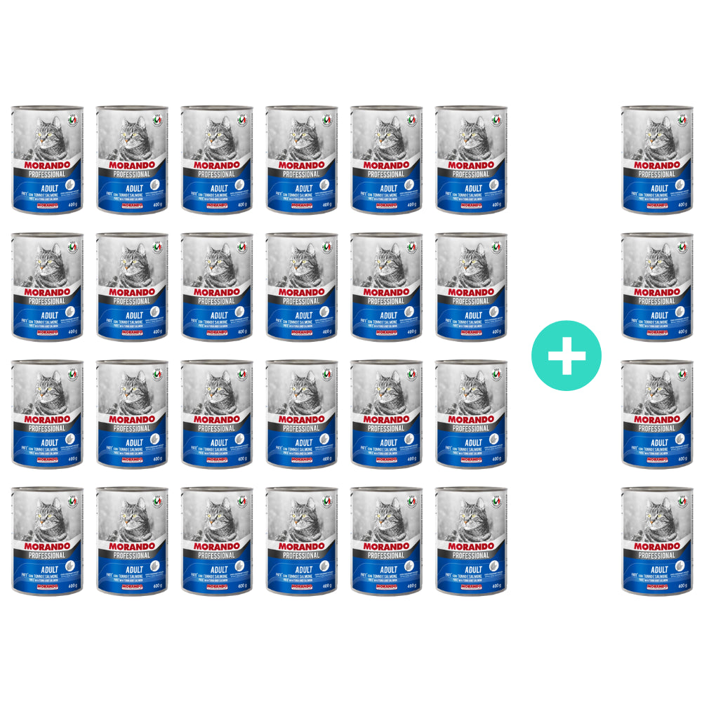 Pakiet Morando Pro Mokra Karma Dla Kota Pasztet z Łososiem i Tuńczykiem 24 x 400 g + 4 Puszki GRATIS!