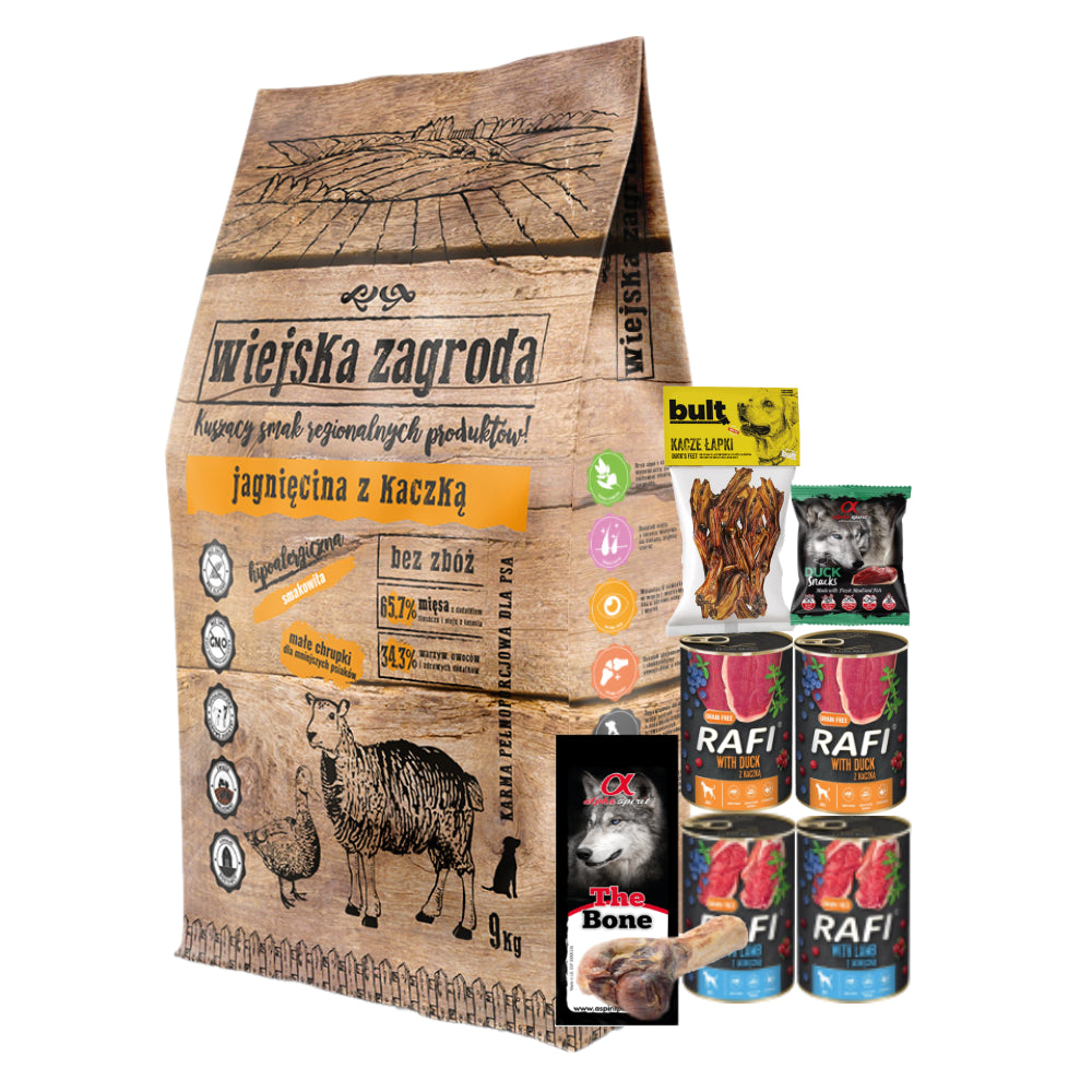 Pakiet Wiejska Zagroda Jagnięcina z Kaczką 9 kg + 7 GRATISÓW!