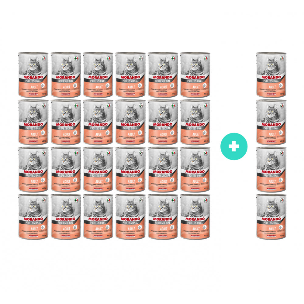 Pakiet Morando Pro Mokra Karma Dla Kota Kawałki Łosoś z Krewetkami 24 x 405 g + 4 Puszki GRATIS!