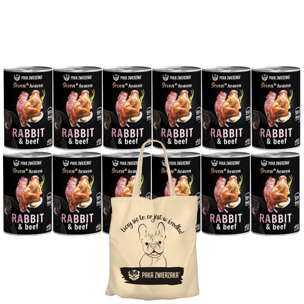 Pakiet Paka Zwierzaka Seventh Heaven Królik z Wołowiną Mokra Karma Dla Psa 12 x 400 g + Torba Bawełniana GRATIS!