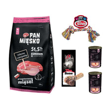 Pakiet Pan Mięsko Karma Sucha Dla Szczeniąt I Młodych Psów Cielęcina Z Przepiórką Rozmiar XS 20 kg + Karma Mokra, Zabawka, Kość GRATIS!