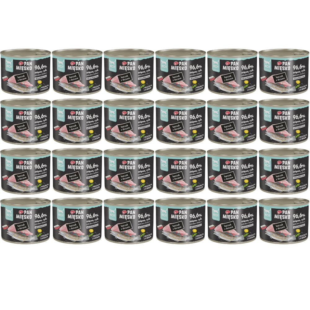 Pakiet Pan Mięsko Mokra Karma Dla Dorosłych Kotów Kurczak z Dorszem 24 x 200 g