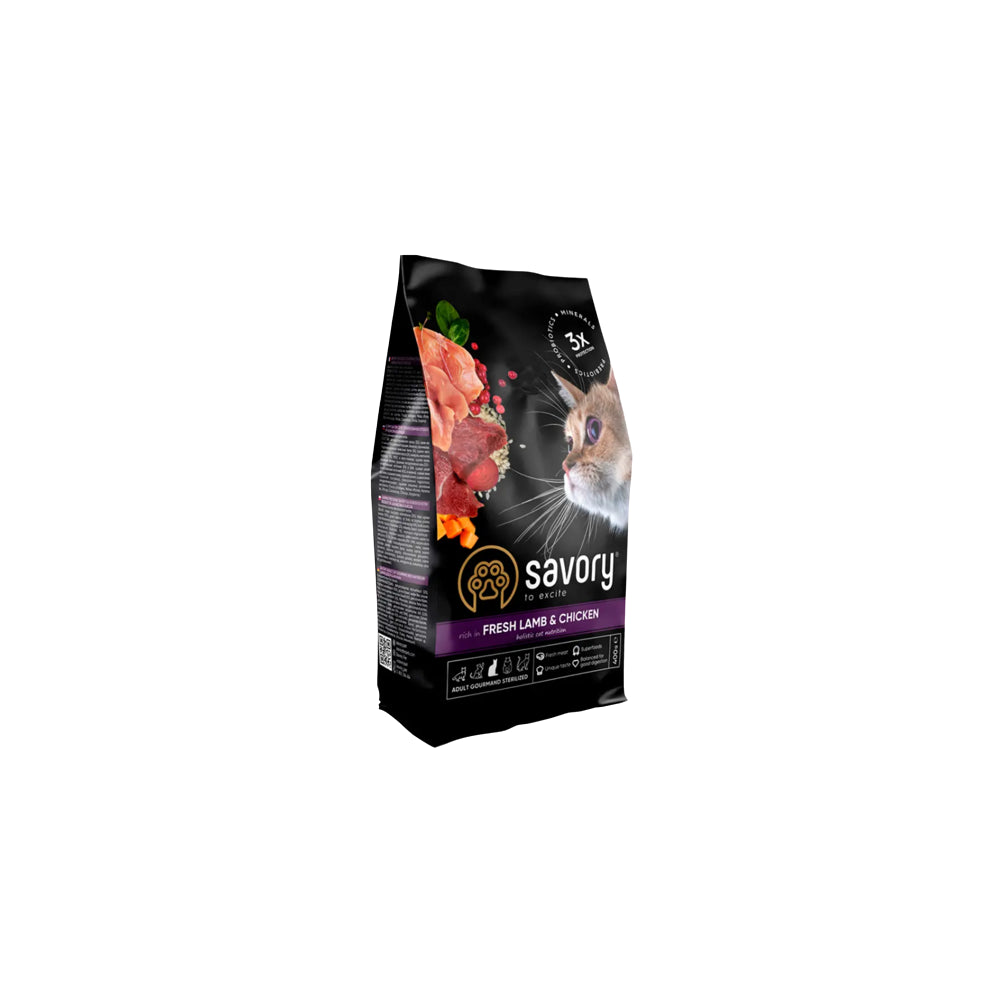 Savory Adult Cat Sterilised Lamb&Chicken Karma Sucha Dla Dorosłych Kotów Po Sterylizacji i Kastracji z Jagnięciną i Kurczakiem 400 g