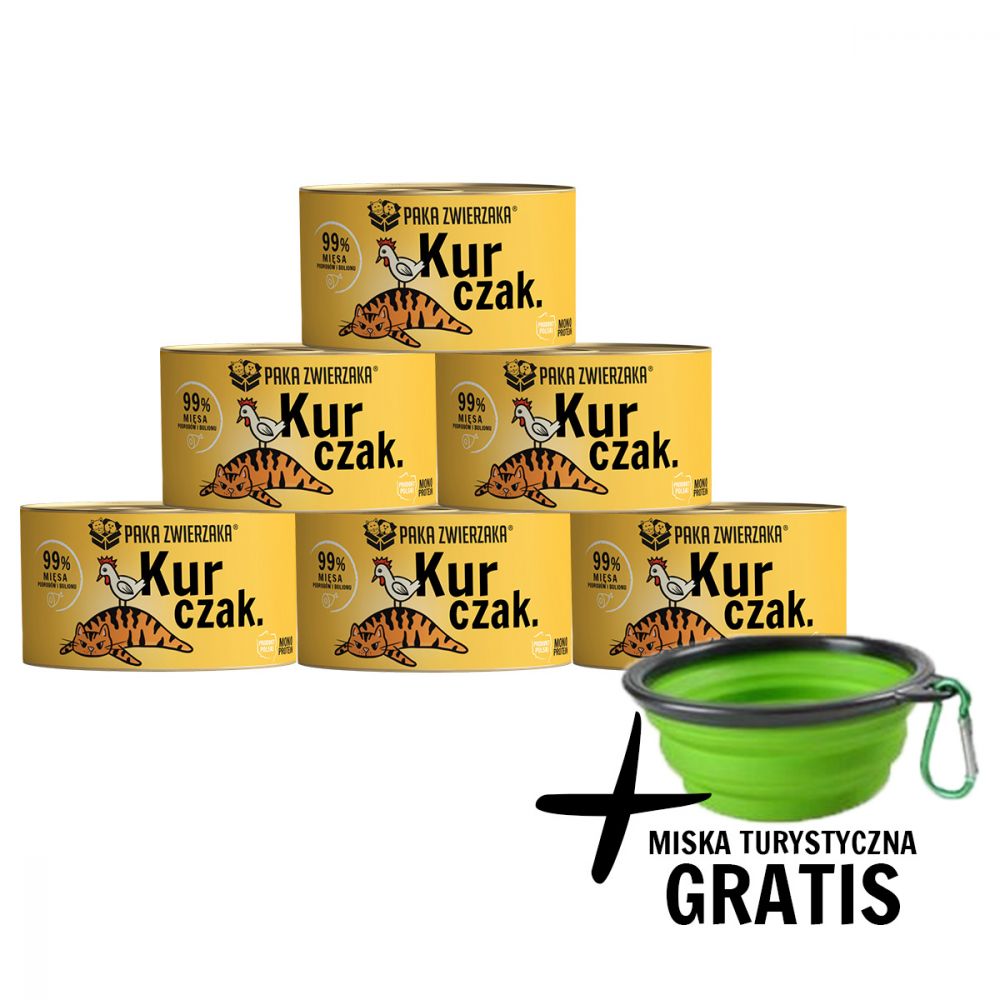 Pakiet Paka Zwierzaka Monoproteinowa Mokra Karma Dla Kota z Kurczakiem 6 x 200 g + Miska Turystyczna GRATIS!