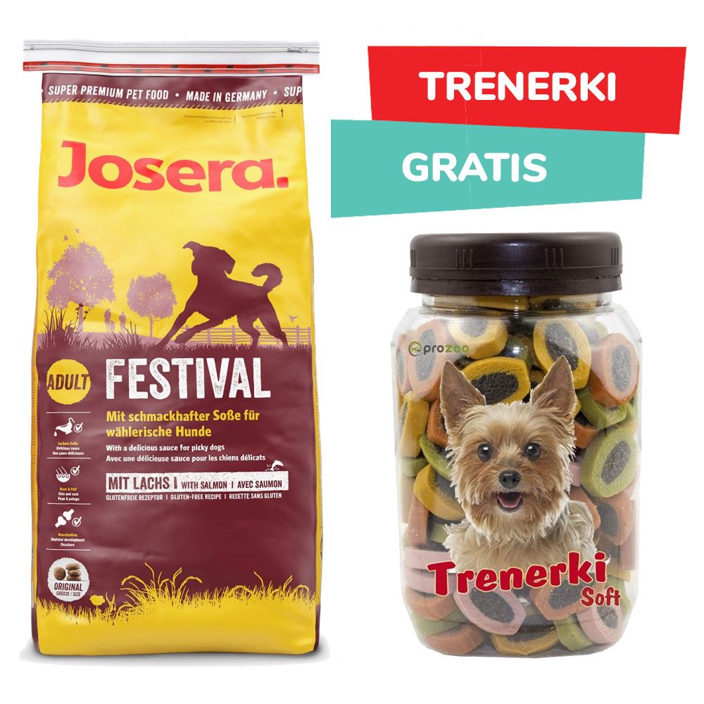 Pakiet Josera Festival Łosoś 15 kg + Pro Trenerki Soft 300 g GRATIS