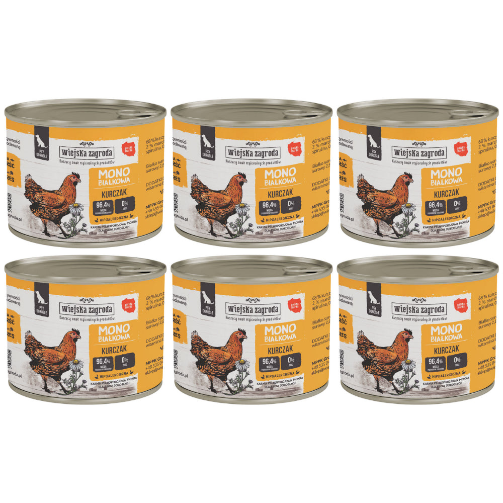 Pakiet Wiejska Zagroda Monoproteinowa Mokra Karma Dla Dorosłych Psów Kurczak 6 x 200 g