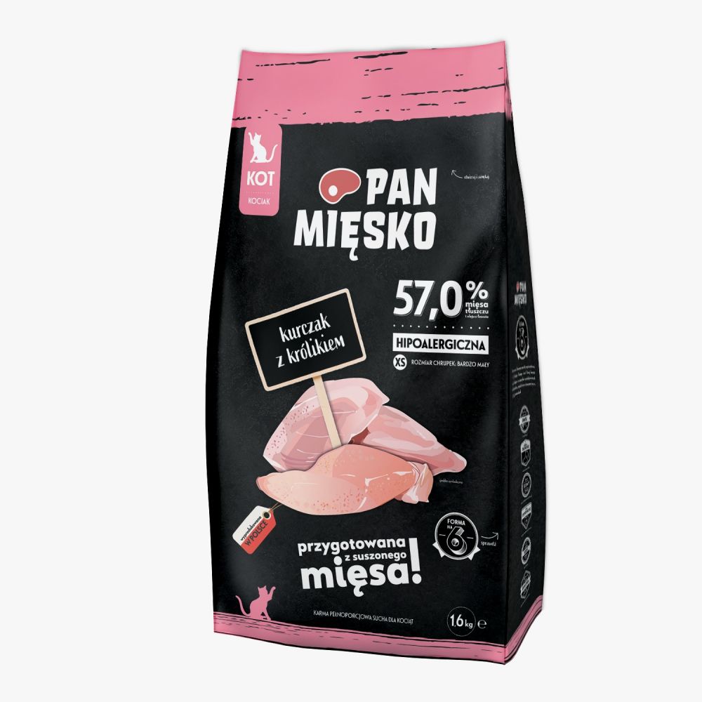 Pan Mięsko Sucha Karma Dla Kociąt Kurczak z Królikiem Rozmiar XS 1,6 kg
