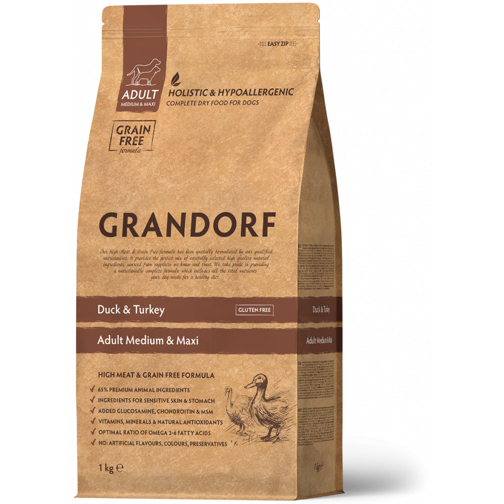 Grandorf Duck & Turkey Adult Medium & Maxi Breeds Karma Dla Dorosłych Psów Średnich i Dużych Ras 1 kg