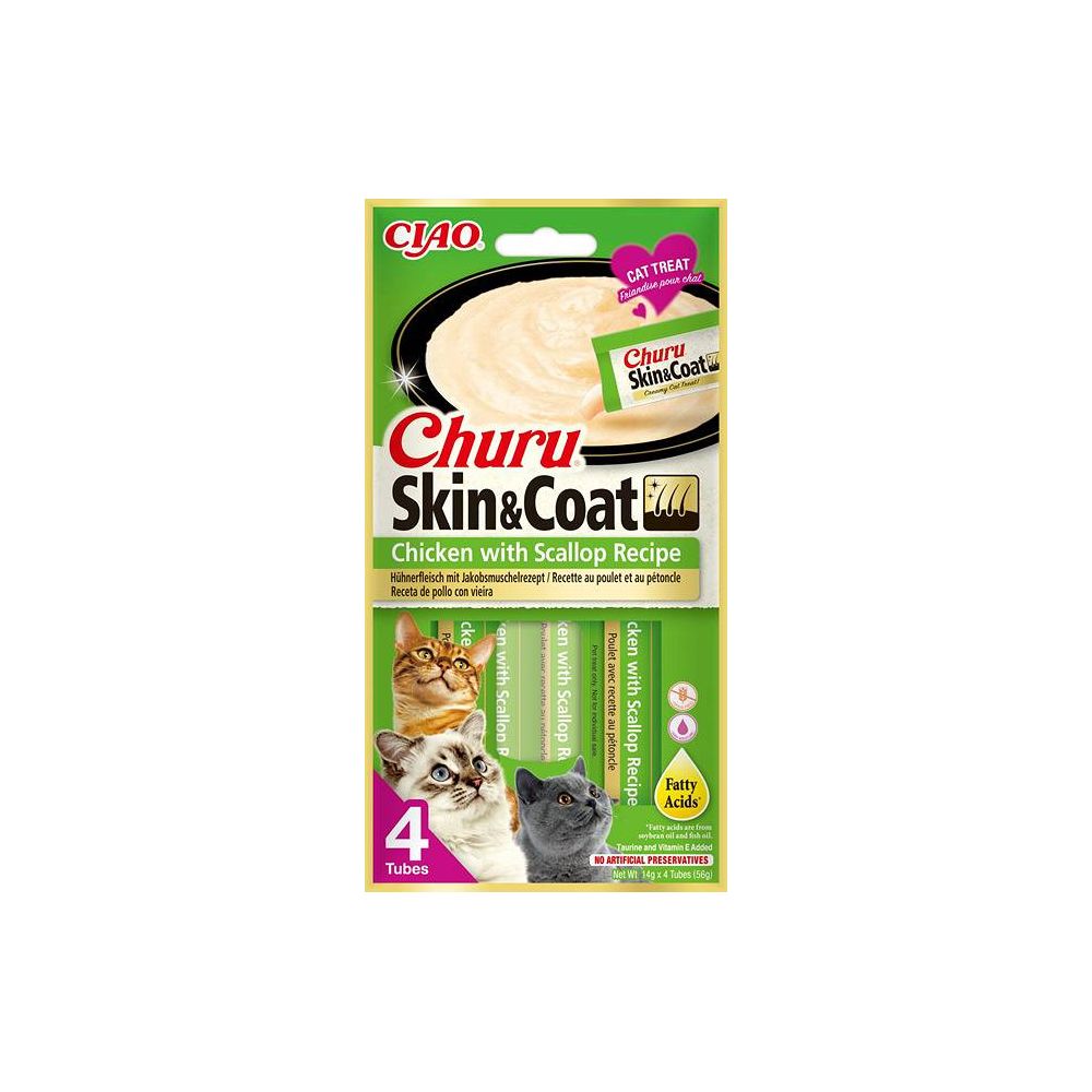 Inaba Cat Churu Skin & Coat Kurczak z Przegrzebkami Przysmak Dla Kota 4 x 14 g