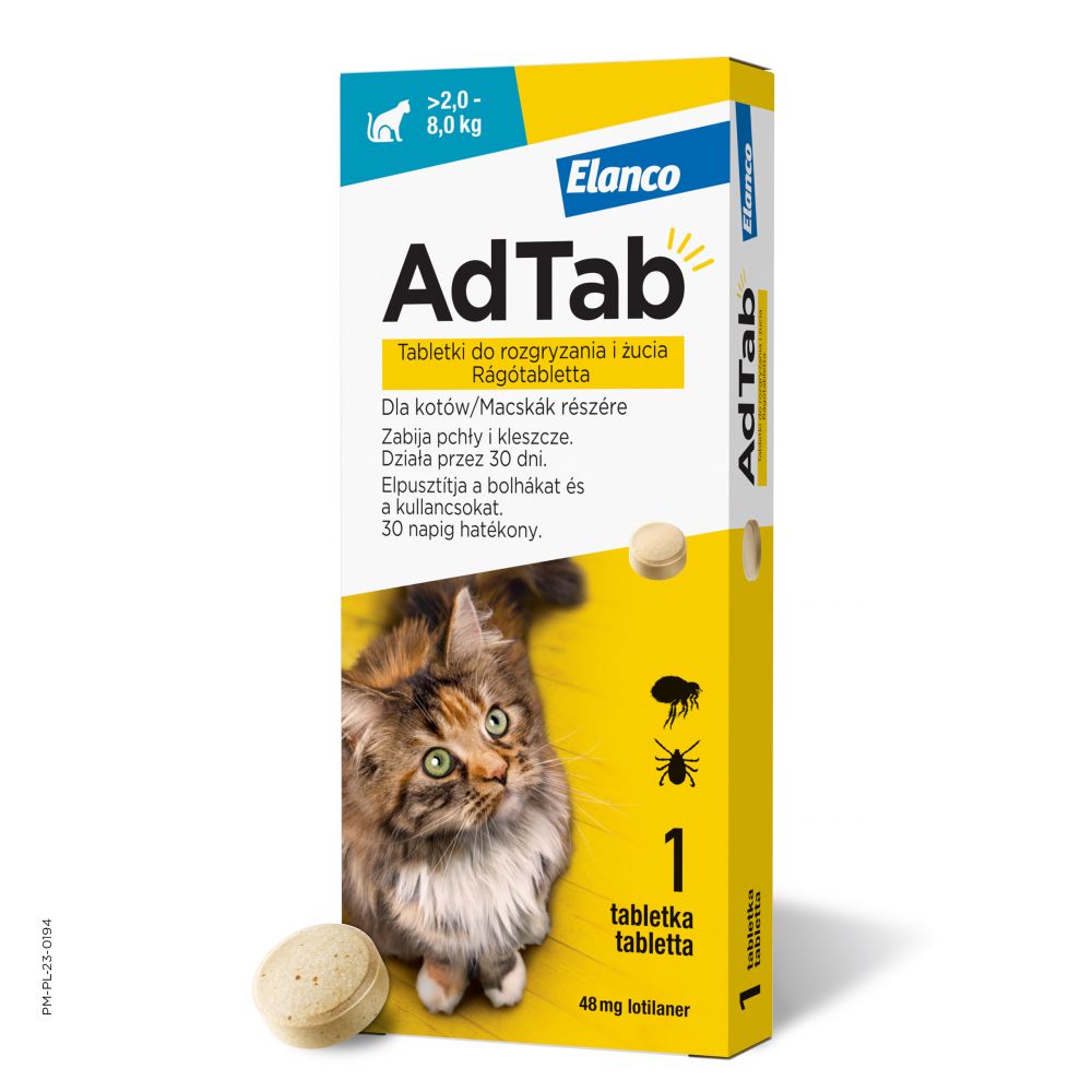 AdTab Cat Tabletka Na Pchły i Kleszcze Dla Kota 48 Mg 2-8 kg
