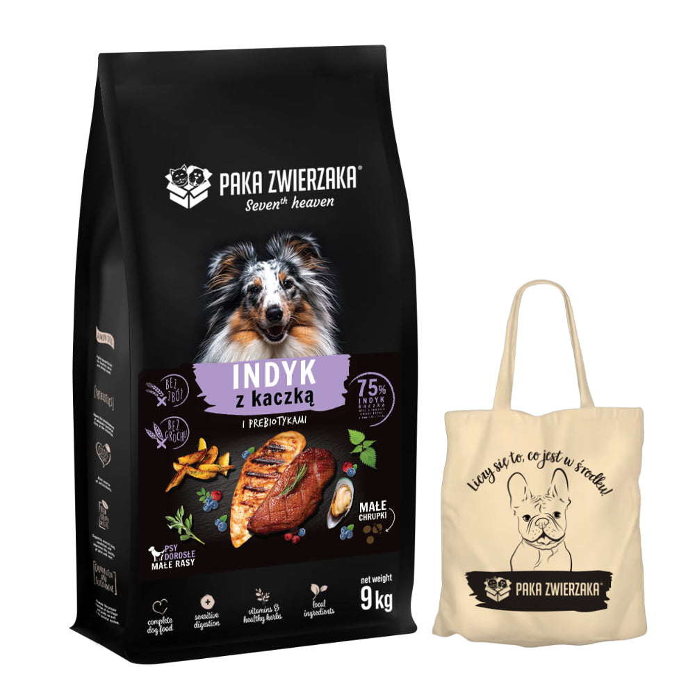 Pakiet Paka Zwierzaka Seventh Heaven Mini Sucha Karma Dla Dorosłych Psów Małych Ras Indyk z Kaczką 9 kg + Torba Bawełniana GRATIS!