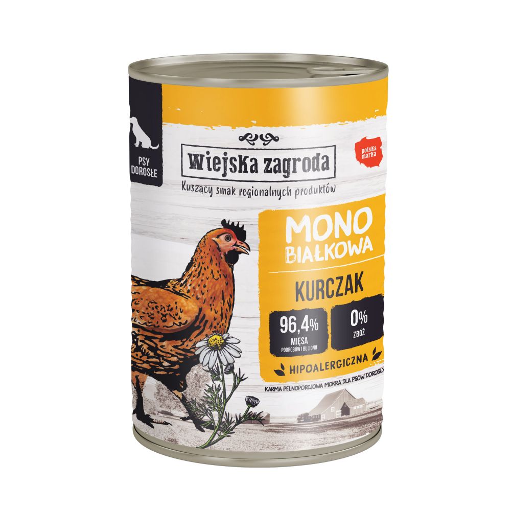 Wiejska Zagroda Monoproteinowa Mokra Karma Dla Dorosłych Psów Kurczak 400 g
