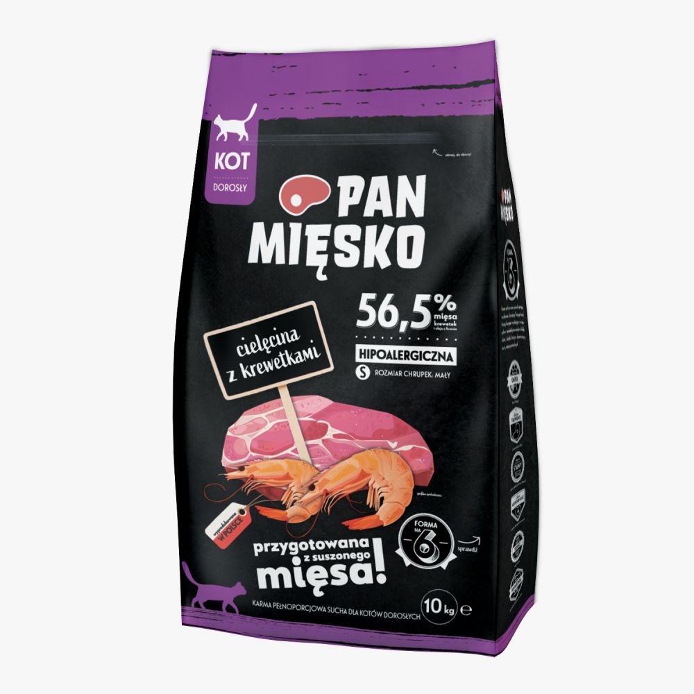 Pan Mięsko Cielęcina z krewetkami chrupki S 10kg karma sucha dla kotów dorosłych