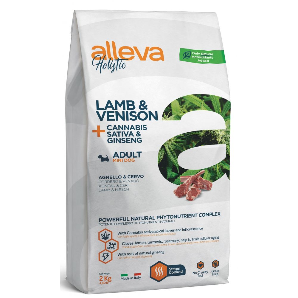 Alleva Holistic Sucha Karma Dla Psów Małych Ras Z Jagnięciną I Jeleniem Z Dodatkiem Konopi Włóknistej I Korzenia Żeń-szenia 2 kg
