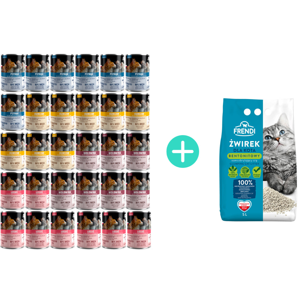 Pakiet PetRepublic Mokra Karma Dla Kotów Mix Smaków 30 x 400 g + Frendi Żwirek Bentonitowy Dla Kota 5 l GRATIS!