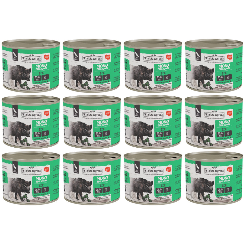 Pakiet Wiejska Zagroda Monoproteinowa Mokra Karma Dla Dorosłych Psów Dzik 12 x 200 g