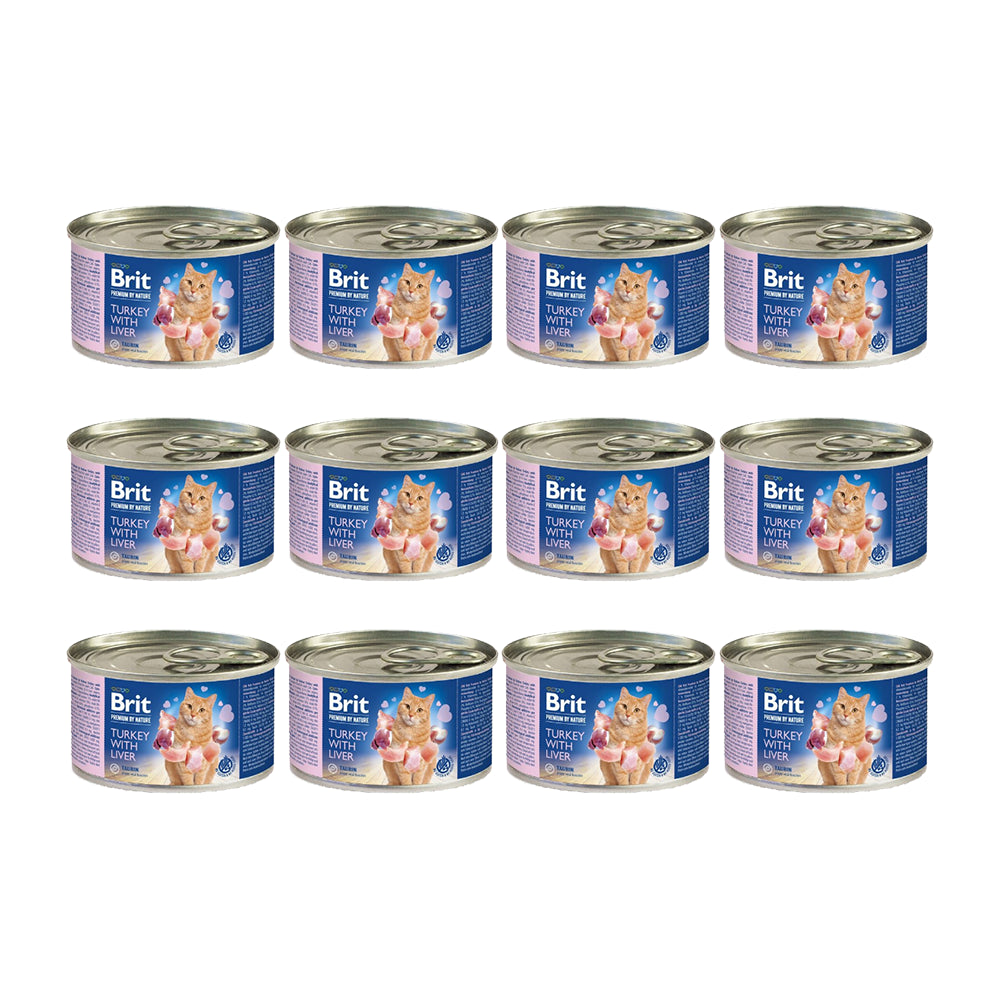 Pakiet Brit Premium by Nature Cat Turkey with Liver Indyk Wątróbka Pasztet Dla Kota 12 x 200 g