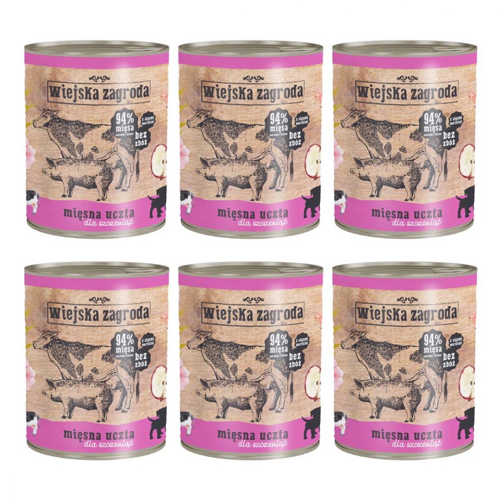 Pakiet Wiejska Zagroda Mięsna Uczta Karma Dla Szczeniąt 6 x 800 g