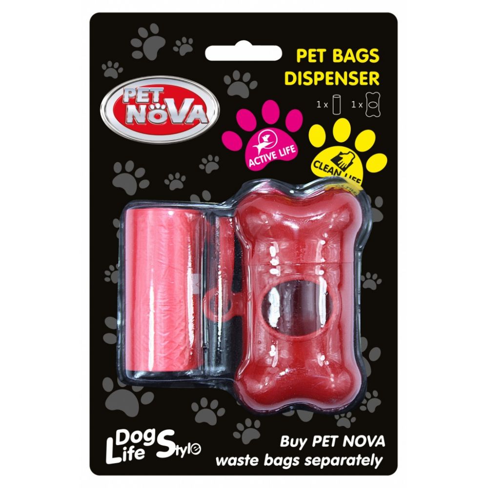 Pet Nova Dog Life Style Dyspenser Czerwony na Worki Oraz Jedna Rolka 20 Sztuk