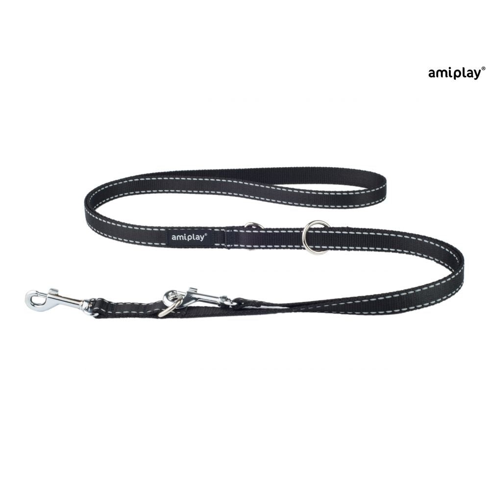 Amiplay Smycz 6 w 1 Reflective Czarna 100 - 200 cm Rozmiar L