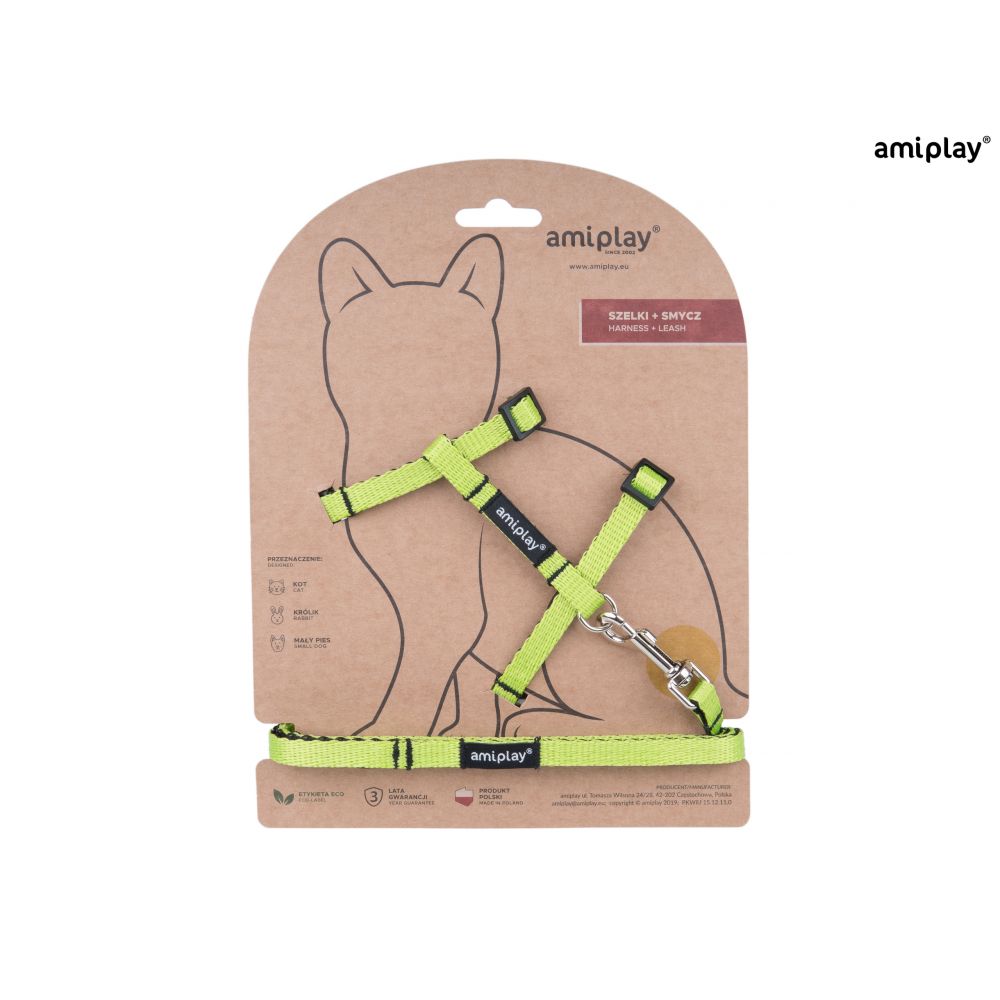 Amiplay Twist Szelki + Smycz Dla Kota Rozmiar M Zielone