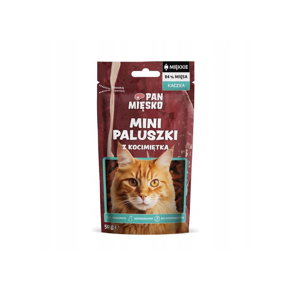 Pan Mięsko Mini paluszki Kaczka z kocimiętką 50g przysmak dla kotów dorosłych