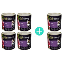 Pakiet Savory Dog Adult Mono Beef Karma Mokra Monoproteinowa Dla Dorosłych Psów Wszystkich Ras z Wołowiną 4 x 800 g + 2 Puszki Gratis!