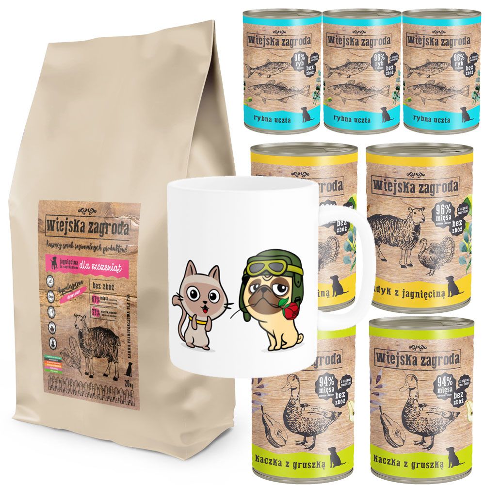 Pakiet Wiejska Zagroda Jagnięcina ze Szpinakiem dla Szczeniąt 20 kg + 8 GRATISÓW