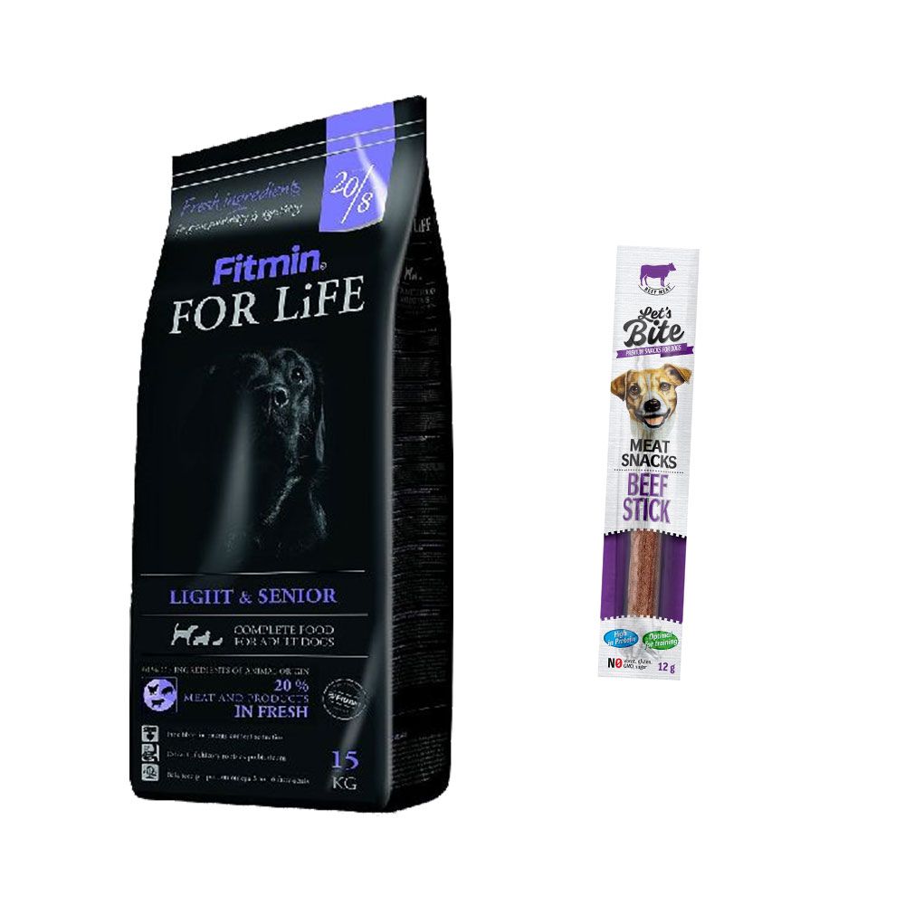 Pakiet Fitmin For Life Light & Senior 15 kg + Brit Lets Bite Beef Stick 12 g GRATIS