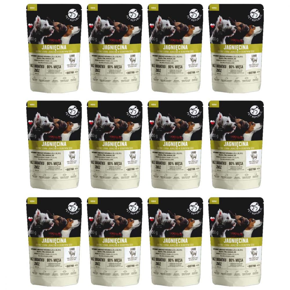 Pakiet PetRepublic Mokra Karma Dla Dorosłych Psów Małych Ras Z Drobno Siekanymi Kawałkami Jagnięciny W Sosie 12 x 100 g