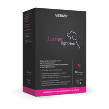 Vebiot Junior-Light Dog Preparat Dla Szczeniąt i Psów Do 12 Miesiąca Życia Wspomagający Wsparcie Rozwoju Narządów Zmysłów 30 Saszetek Typu Stick