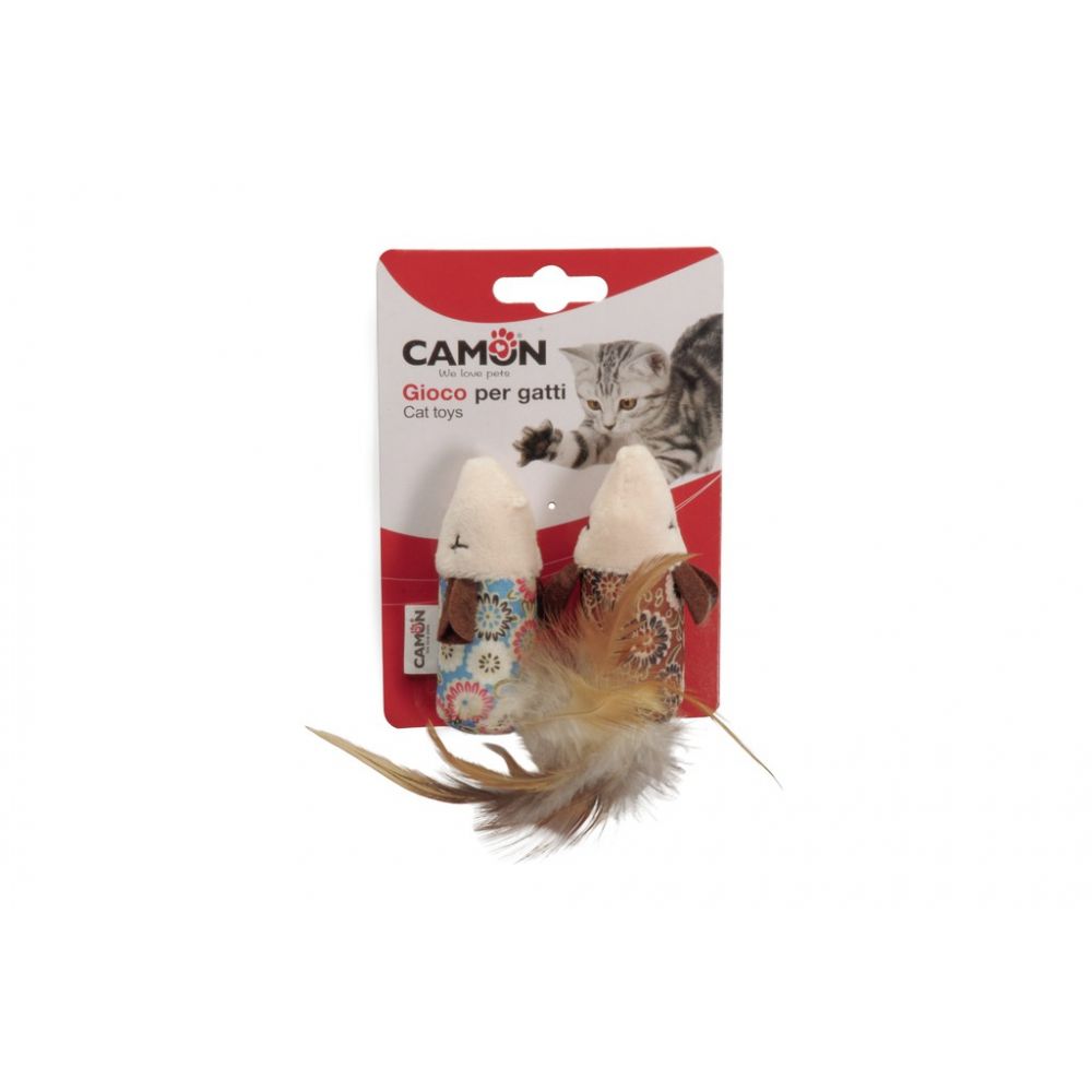Camon Cat Toy Myszki w Kwiaty z Piórkami 2 sztuki